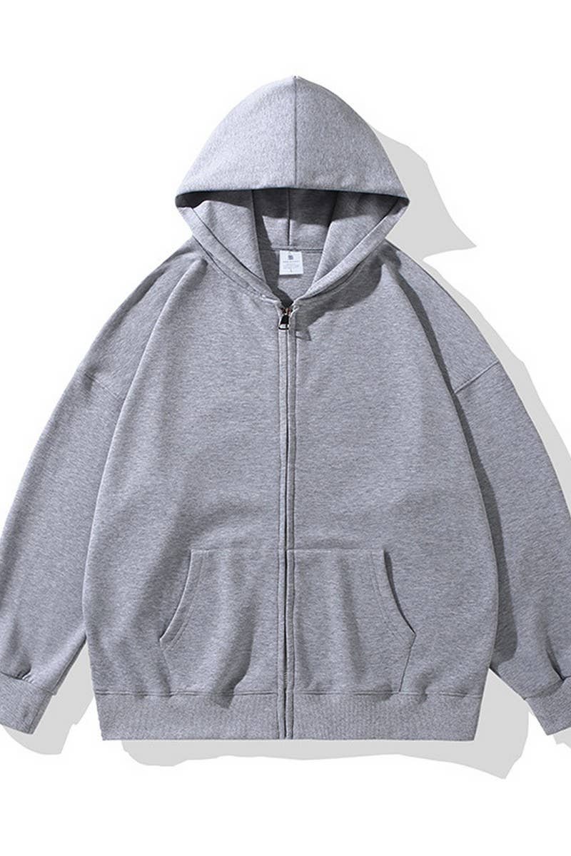 CWOHOL1150_LOOSE FIT SOLID DROP SHOULDER HOODIE CARDIGAN