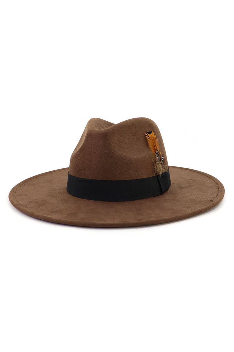 WOMEN WARM FEATHER DECORATIVE BELT PANAMA HAT_CWAH0676