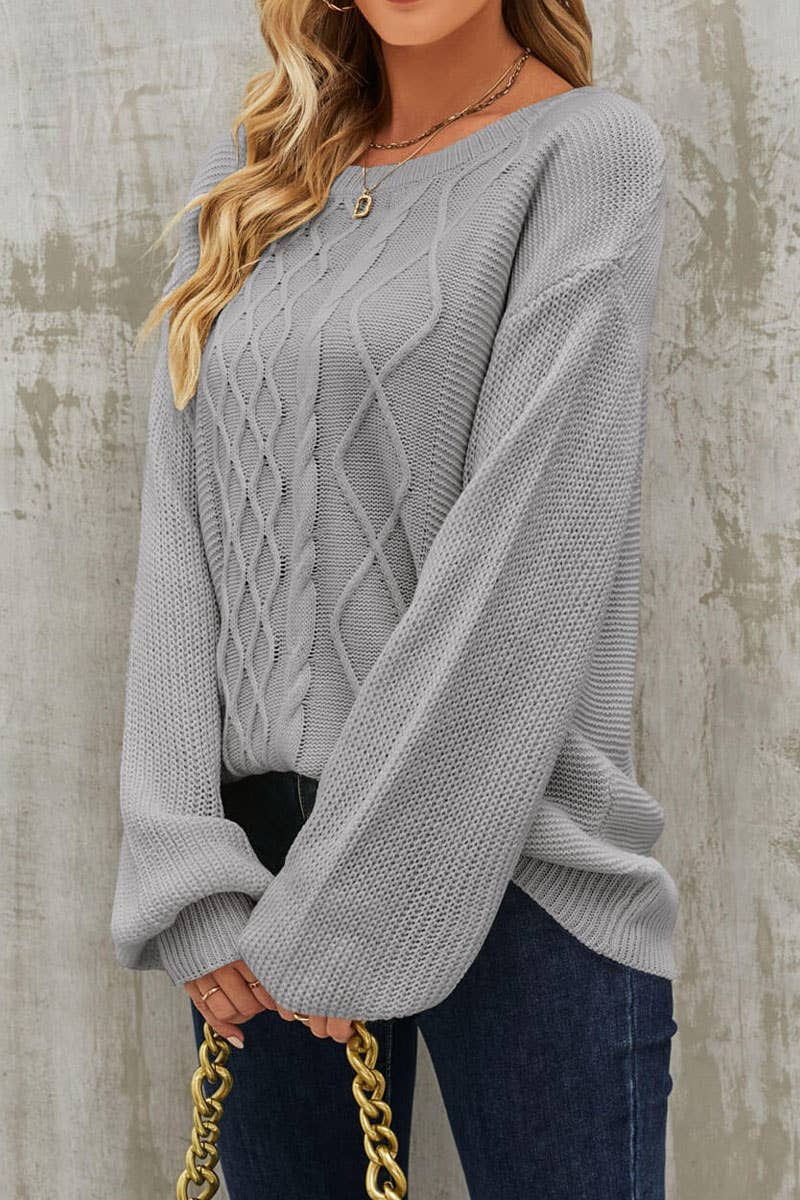 Crew-neck twist solid color knit sweater