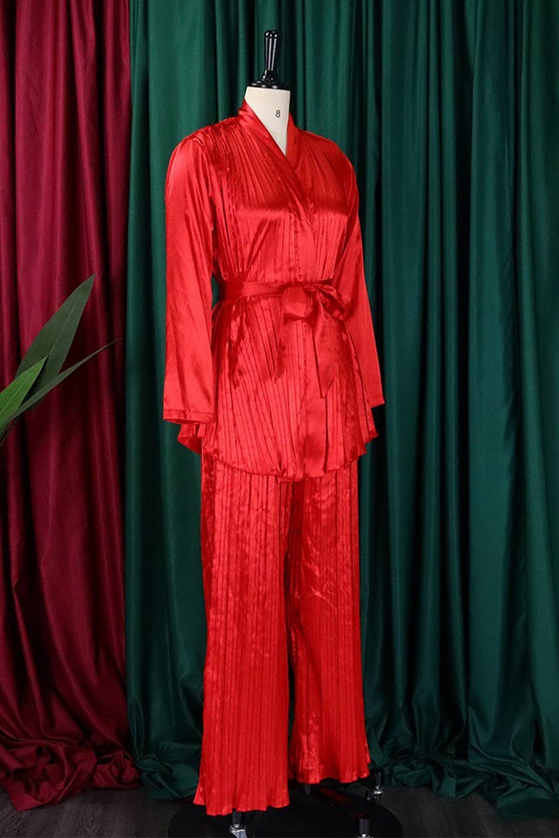 CWSTB0523_PLUS SIZE  LACE UP SHIRT  TROUSERS TWO-PIECE SET