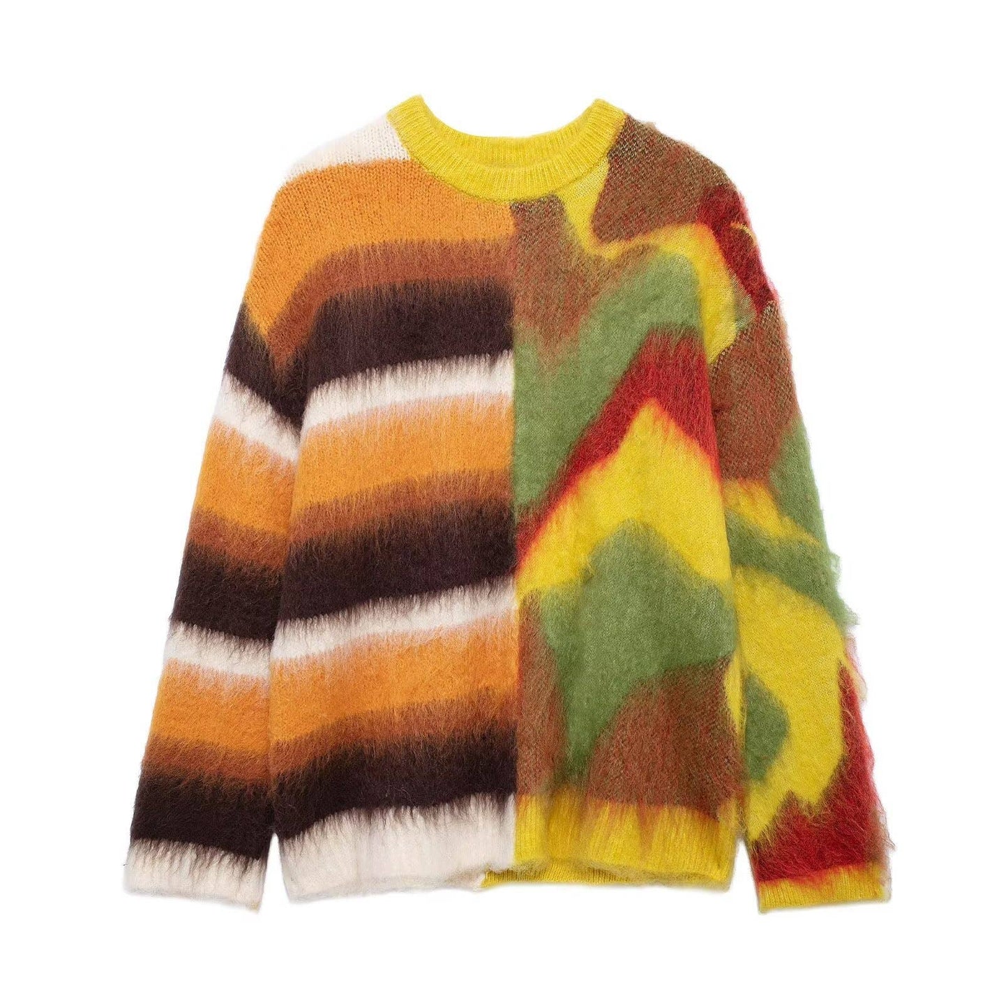 Color contrast patchwork jacquard loose sweater