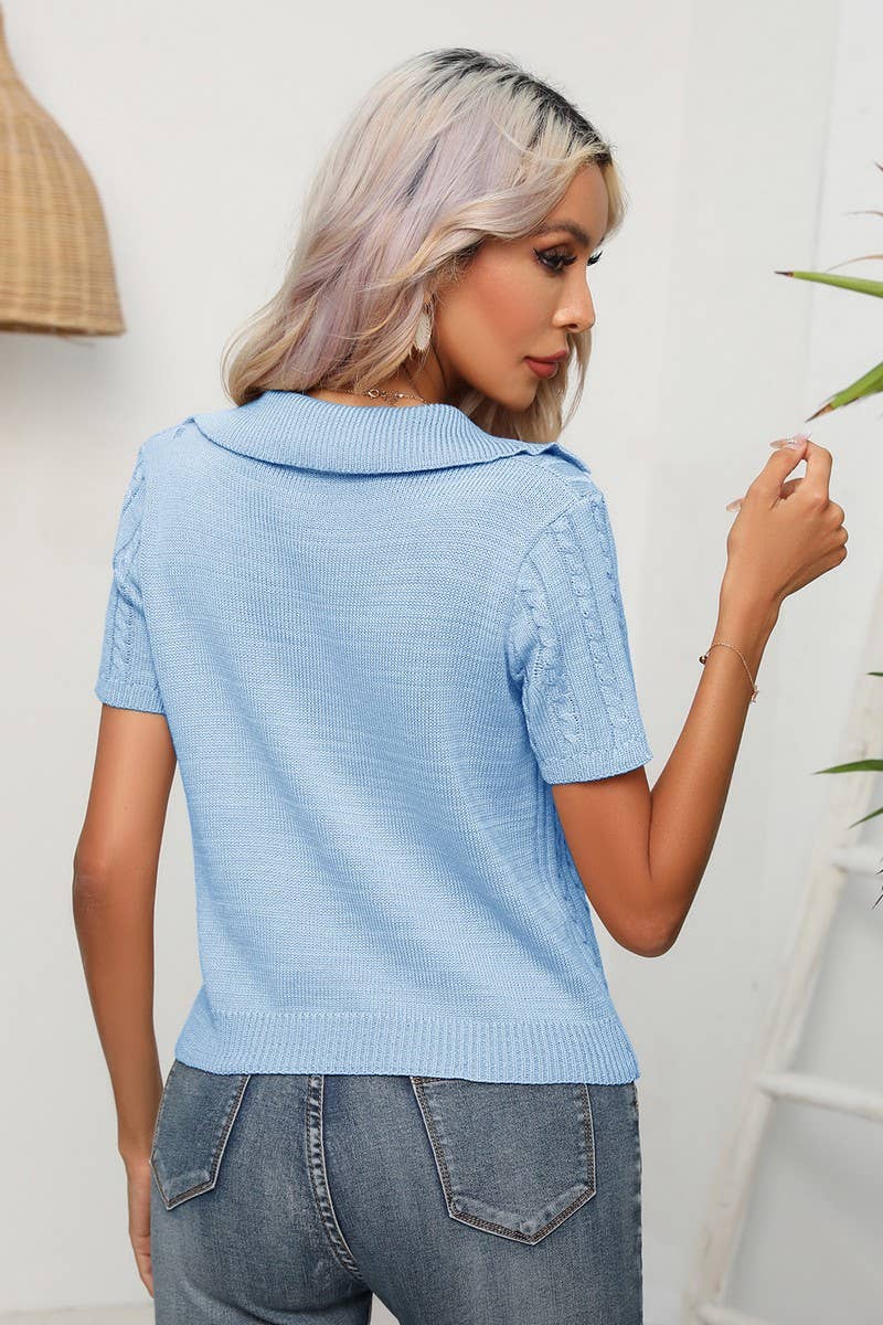 CWOSWS0059_Casual V-Neck Short Sleeve Pullover Sweater