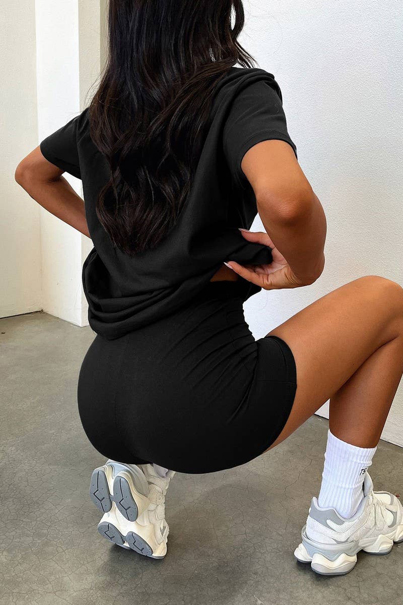 CWSTB2103_V NECK CASUAL ELEGANT SOLID TWO-PIECE SET