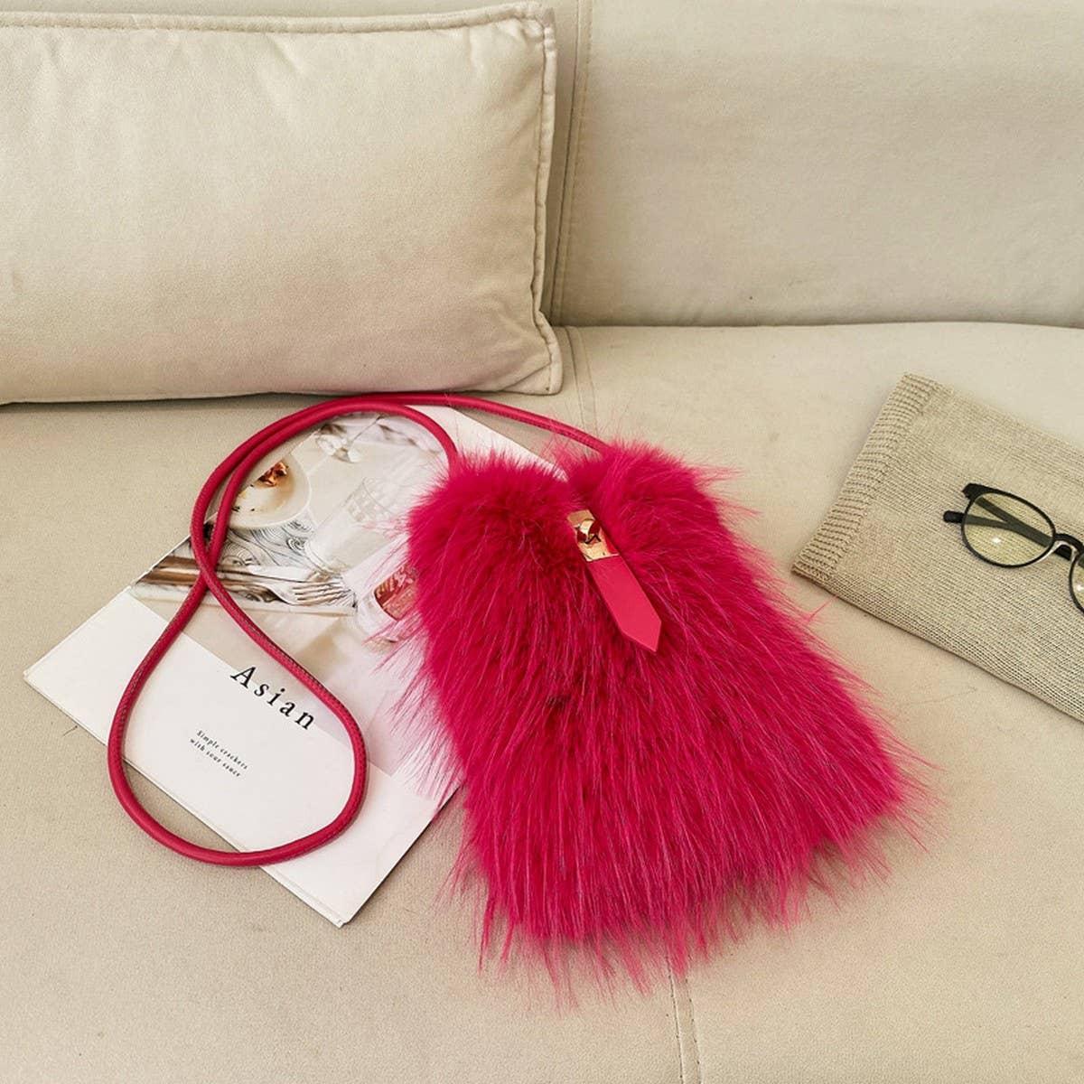 Faux Fur Plush Phone Bag Crossbody Shoulder_YMC51-023A