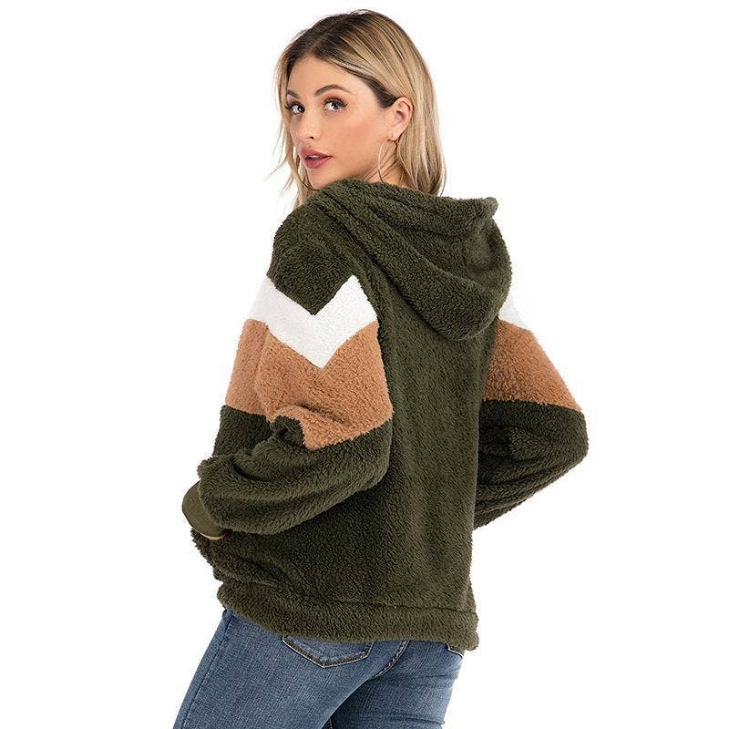 FLEECE ZIP-UP CARDIGAN WITH STRIPED POCKET COAT