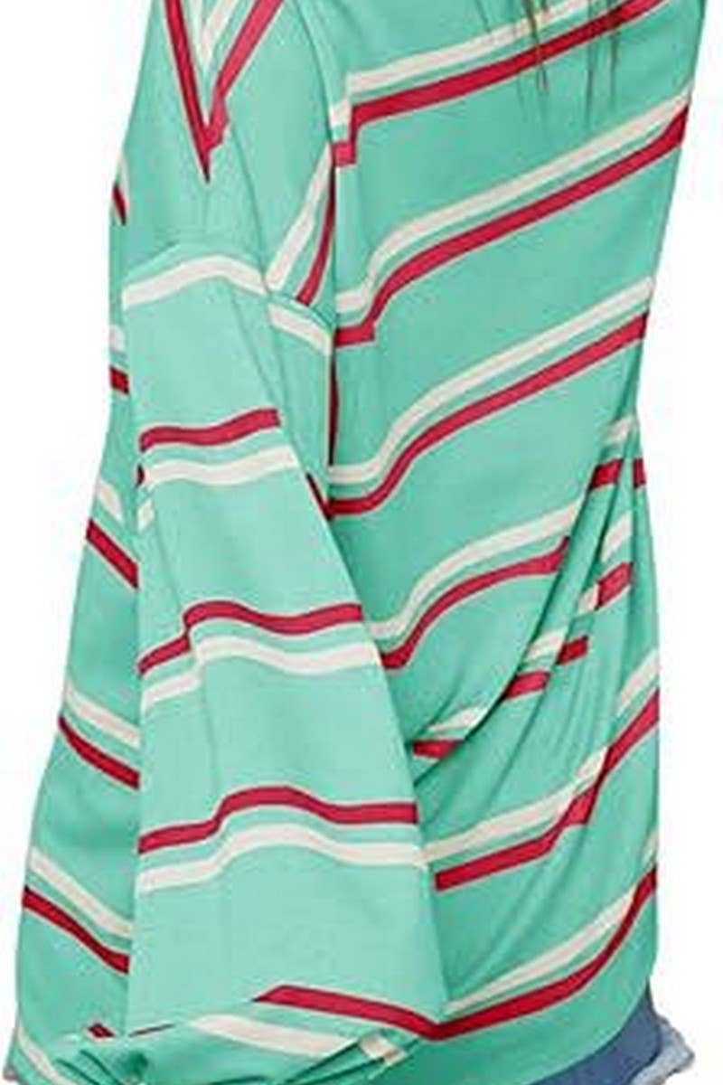 CWTBLL3903_LOOSE CASUAL STRIPED KNIT LONG SLEEVE SWEATSHIRT