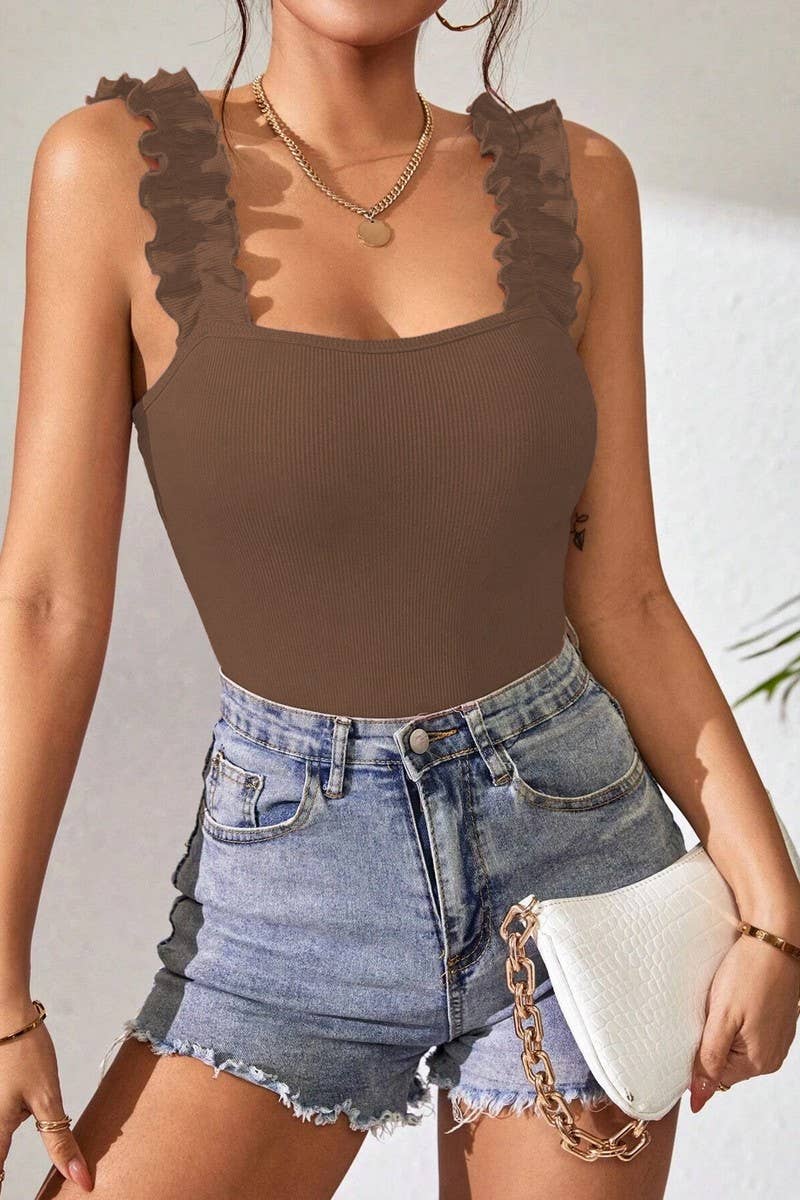 CWTHT0147_SOLID COLOR KNIT CAMISOLE SLEEVELESS BODYSUIT