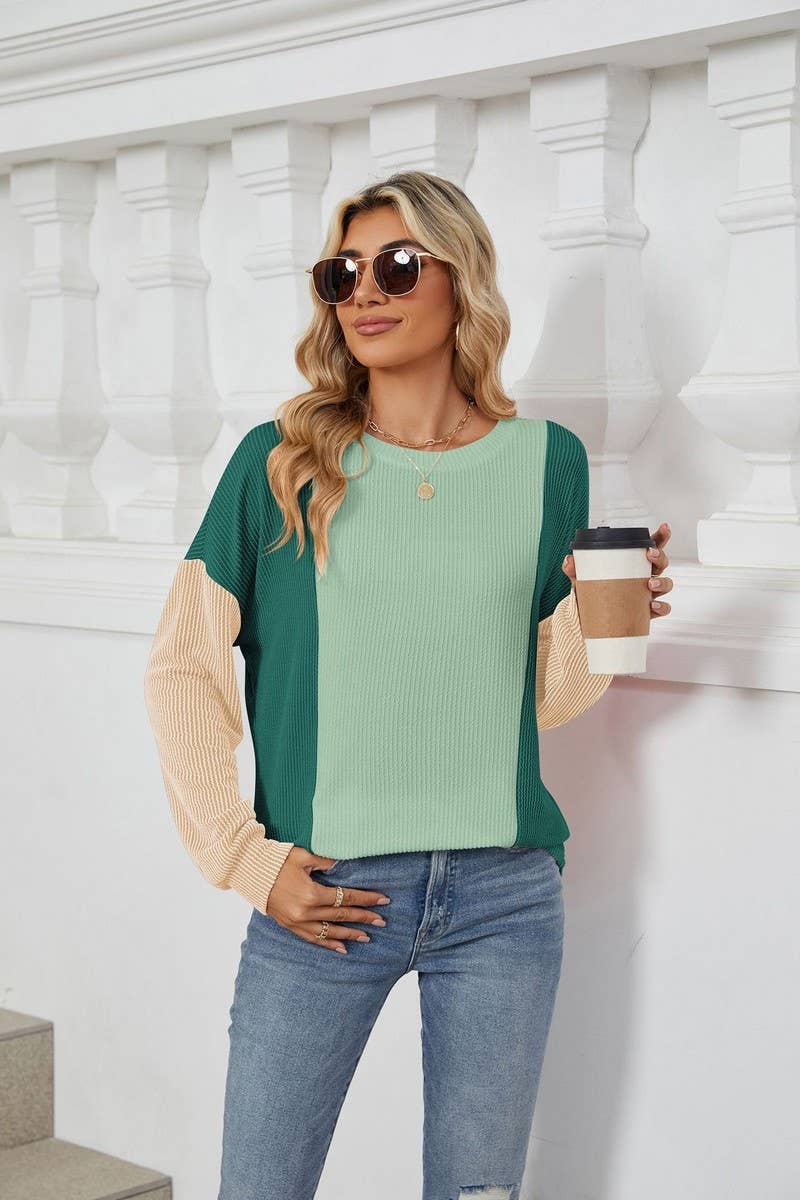 CWTBLL3666_FASHIONABLE LOOSE THREAD SPLICING T-SHIRT