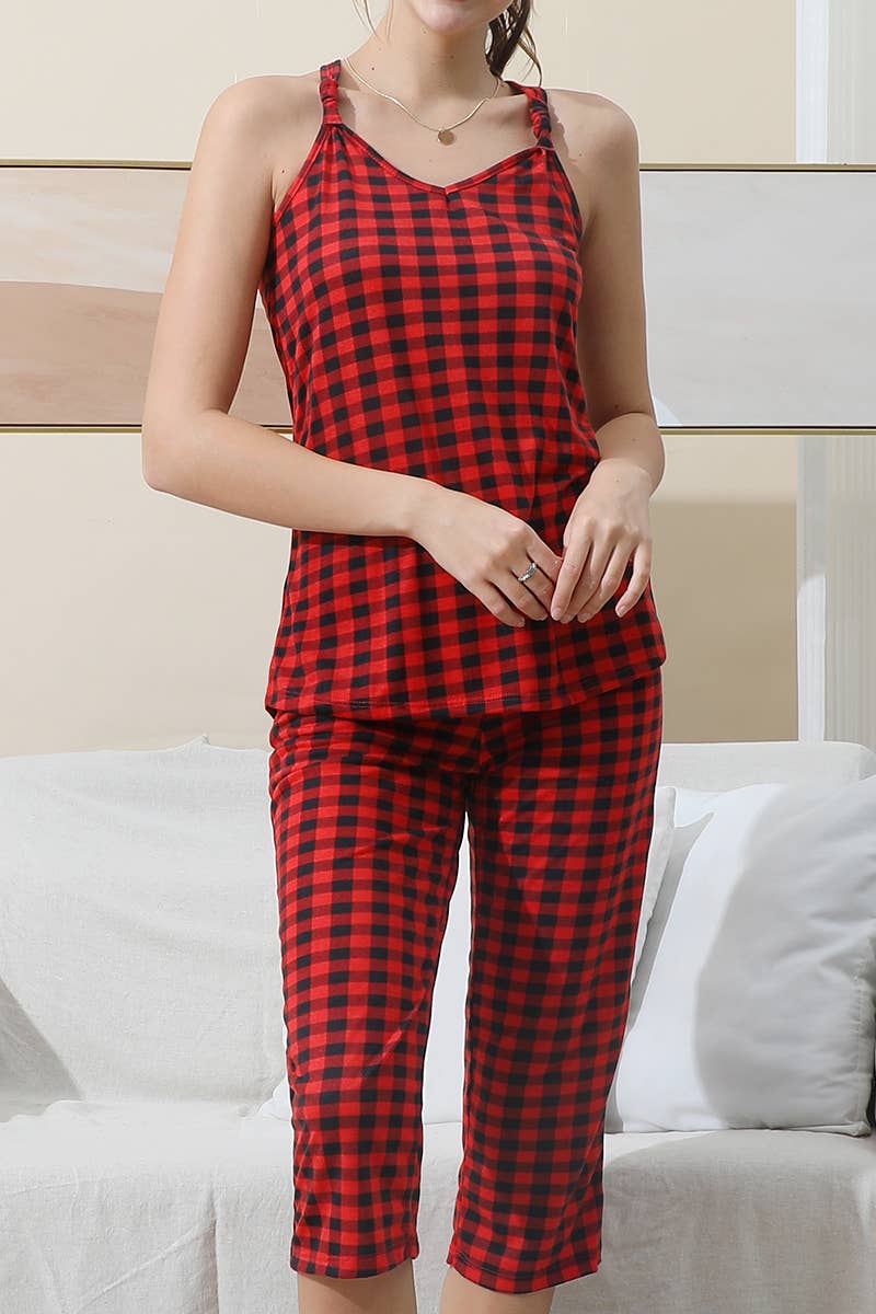 CWSPJ032-P_BANDED NECKLINE AND KNEE LENGTH PANTS PAJAMA SET