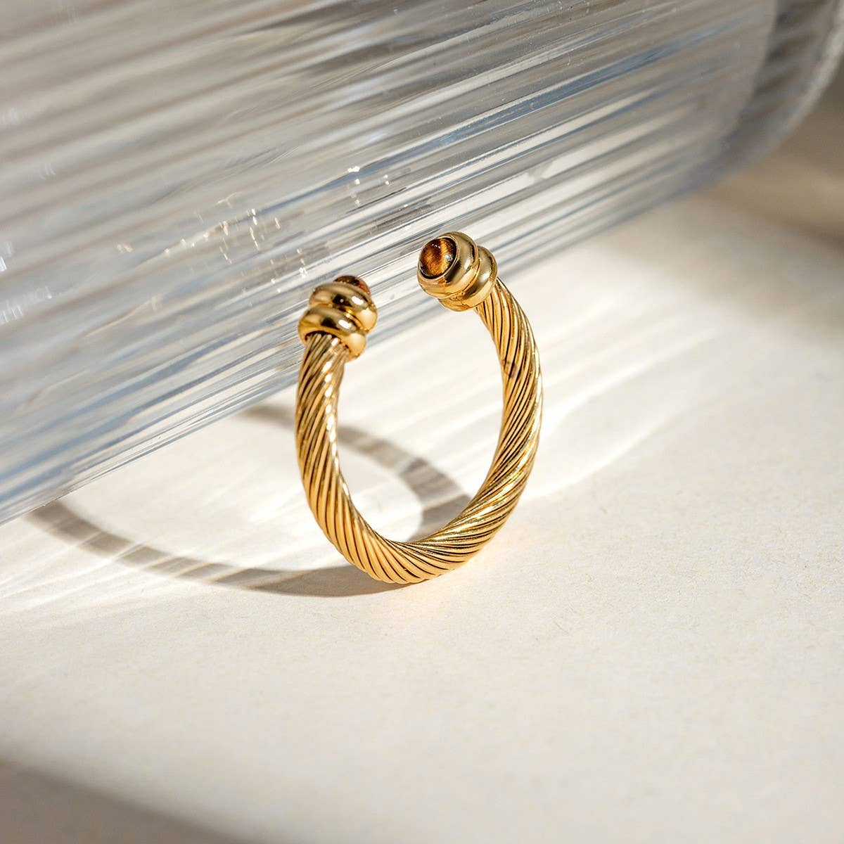 IRREGULAR OPEN TIGER EYE STONE BEAD RING
