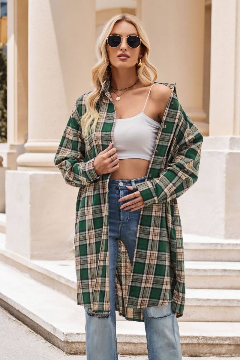CWTSTL2182_AUTUMN WINTER PLAID LONG SLEEVE SHIRT LONG STYLE