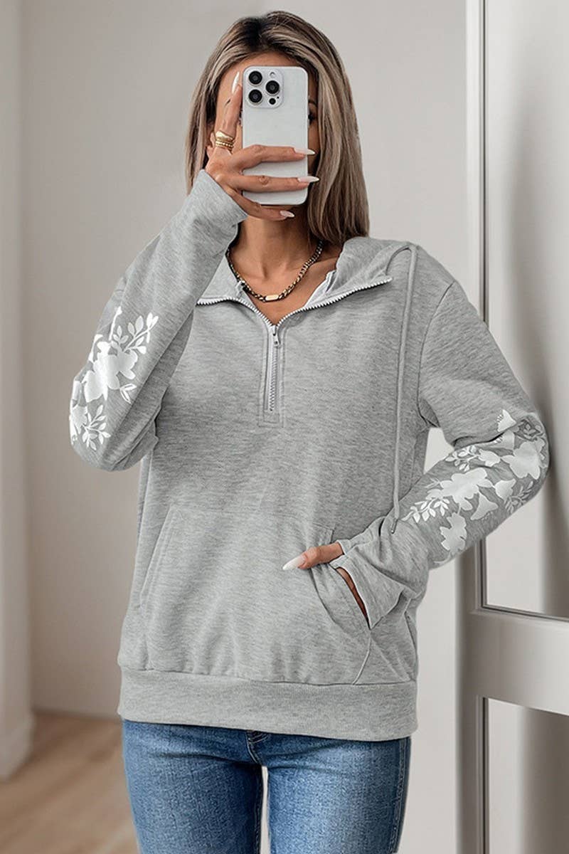 CWOHOL0788_SOLID COLOR PRINTED CASUAL HOODED SWEATSHIRT