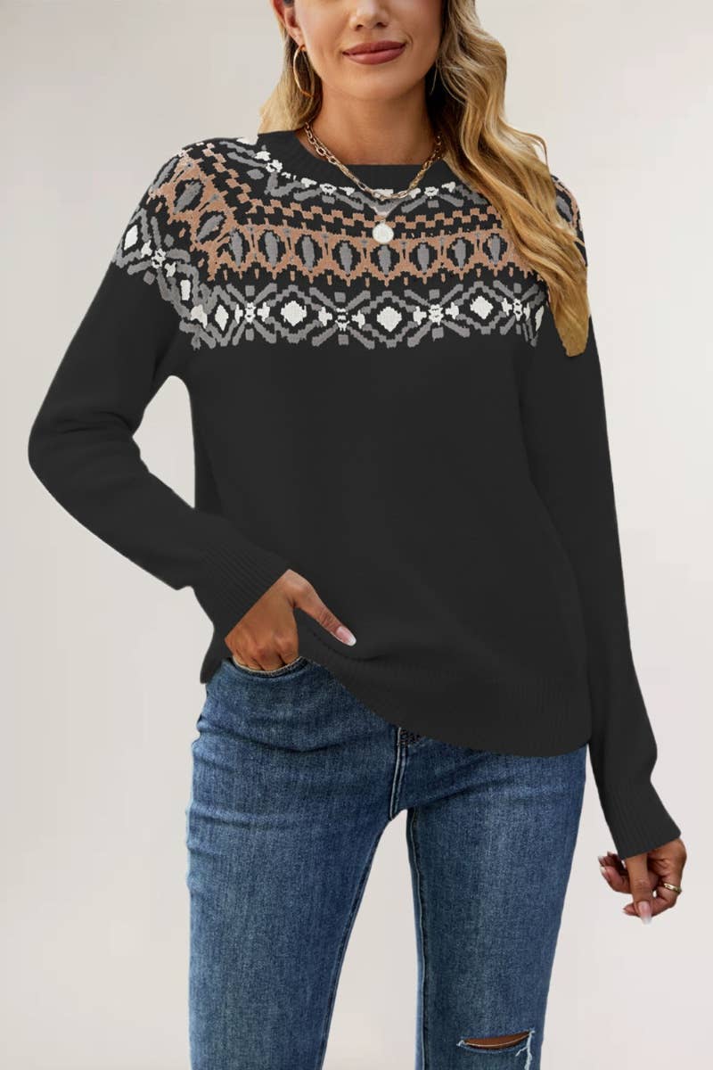 CWOSWL5852_VINTAGE LOOSE CREW NECK LONG-SLEEVED SWEATER