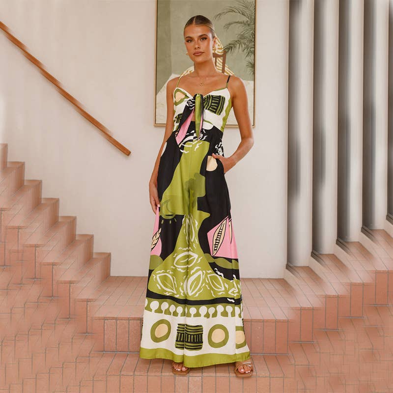 Casual fashion print straight-leg jumpsuit