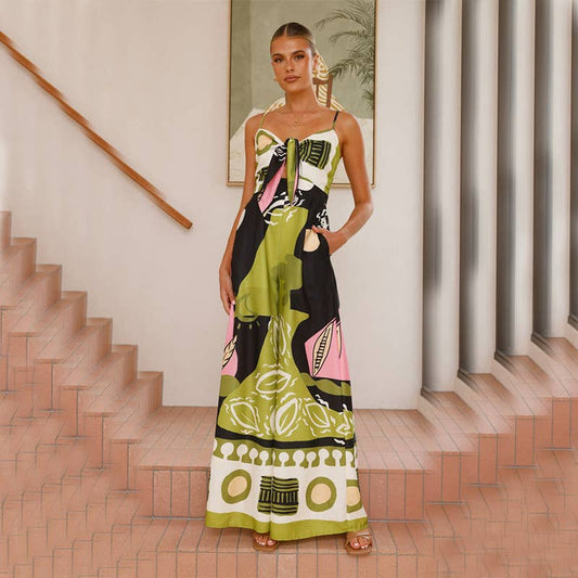 Casual fashion print straight-leg jumpsuit