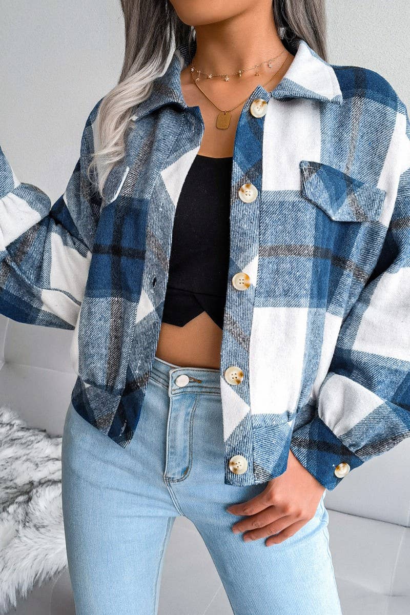 CWOJA0985_PLAID LANTERN LONG-SLEEVED WOOLEN JACKET