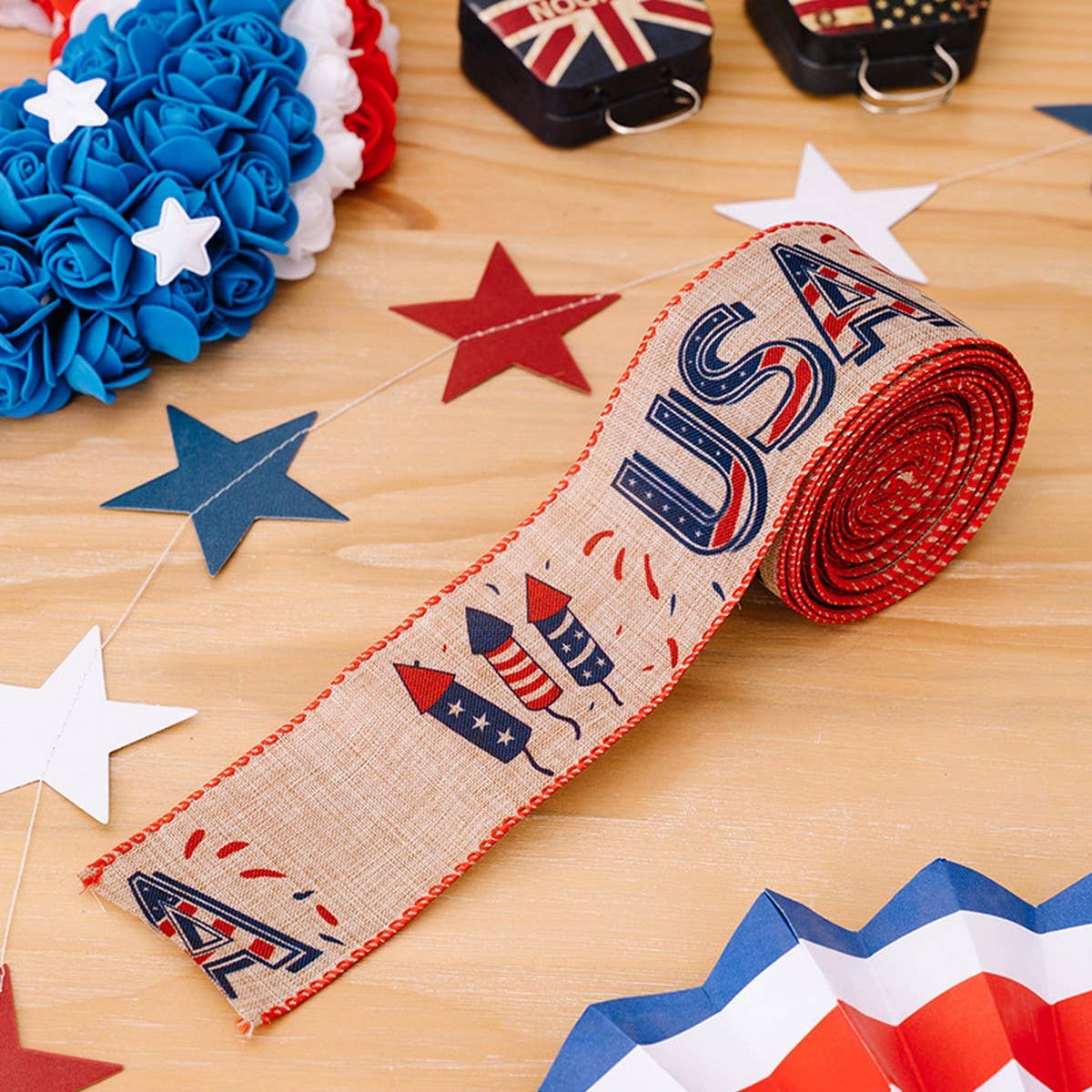 CWMM10223_USA FLAG RIBBON RED WHITE BLUE  PARTY DECOR