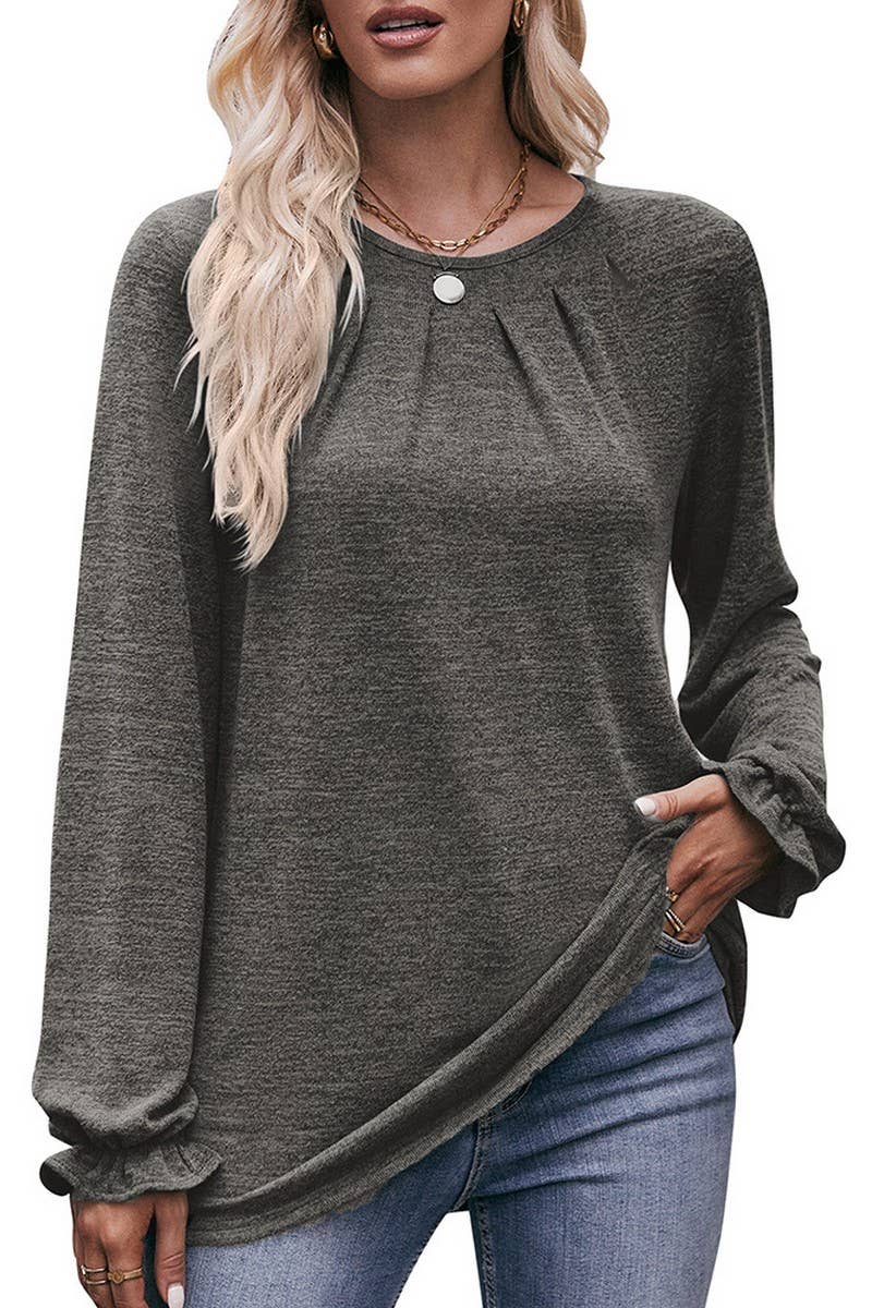 CWOSWL07635_CASUAL PLEATED CREW NECK LONG SLEEVE T SHIRT