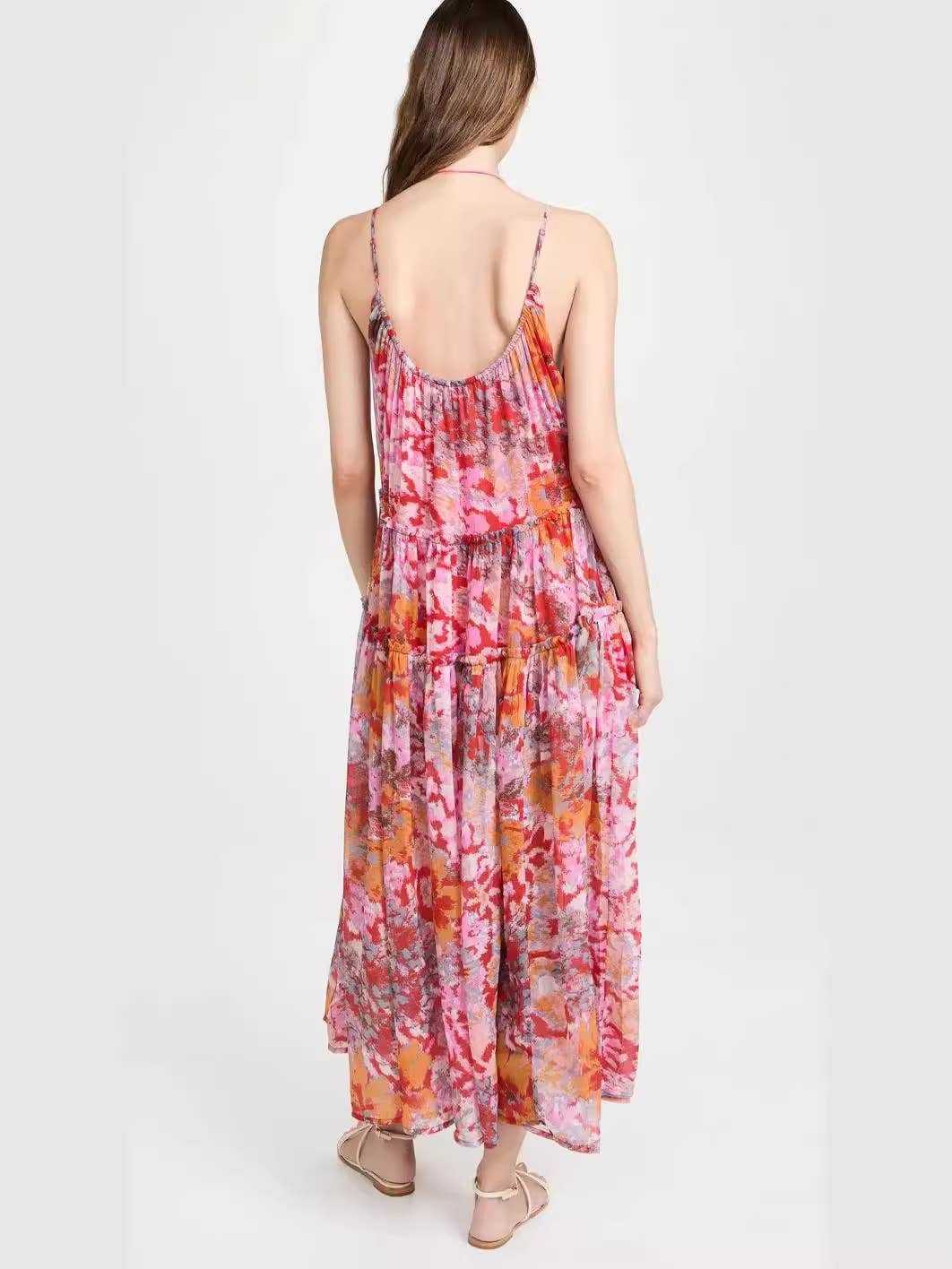 CASUAL LOOSE HOLIDAY CHIFFON PRINT HALTER DRESS