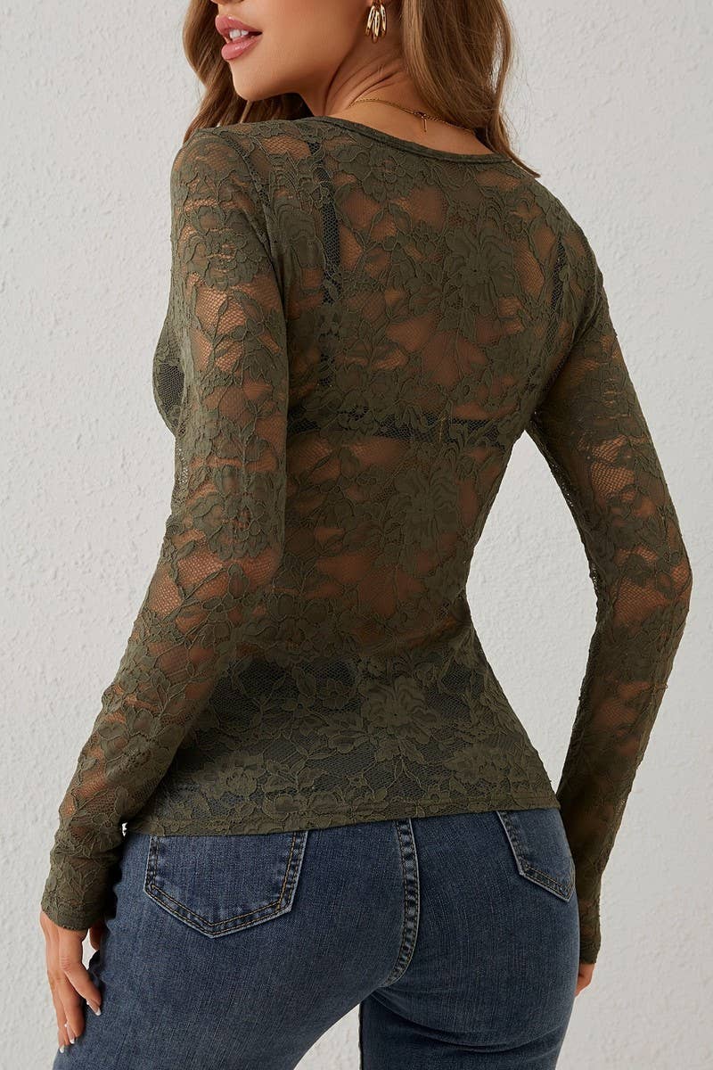 CWTBLL3461_V-NECK SINGLE LAYER FLORAL LACE BOTTOMING TOP