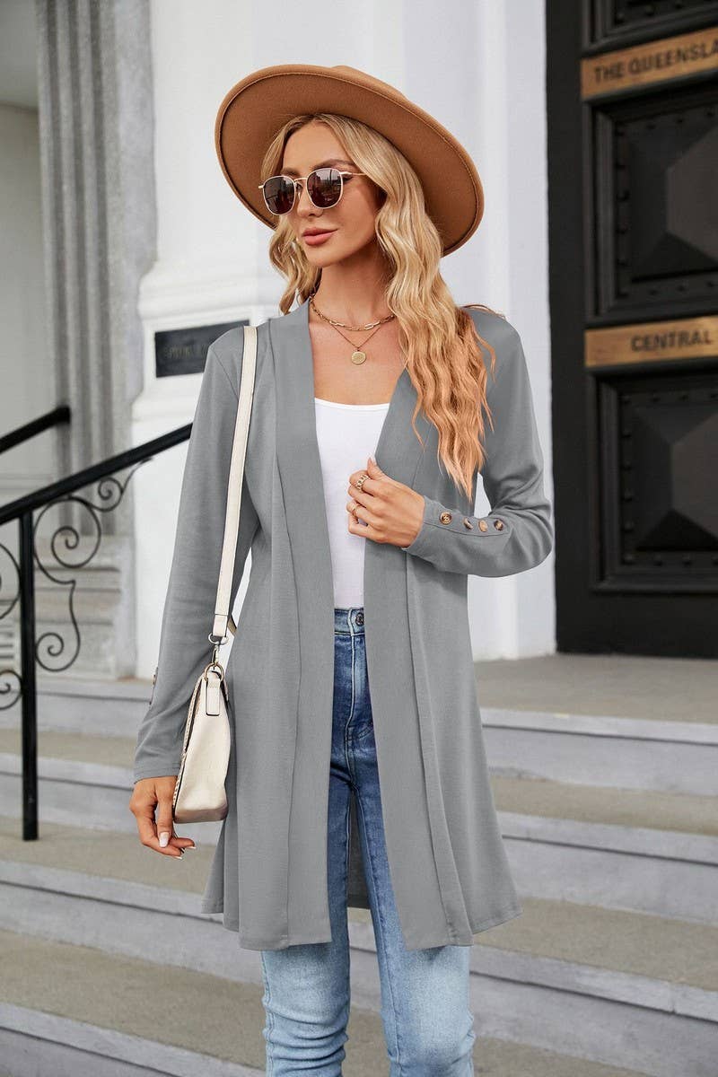 CWOCO1154_SOLID COLOR LAPEL BUTTON LOOSE KNIT CARDIGAN