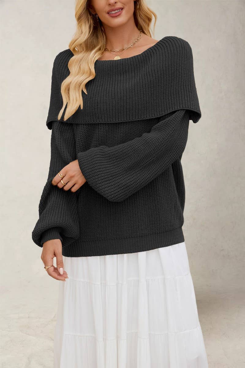 CWOSWL7015_LOOSE KNITTED BOAT NECK PULLOVER SWEATER