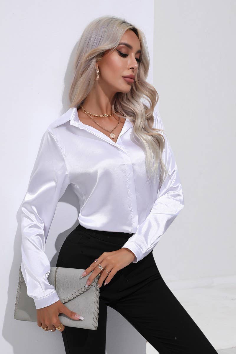 CWTBLL0692_Button Down Silky Satin Long Sleeve Top