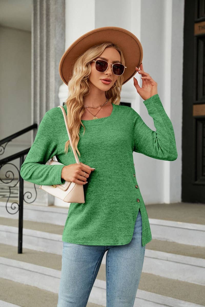 CWOSWL6536_WINTER SQUARE NECK LONG SLEEVE SPLIT TOP