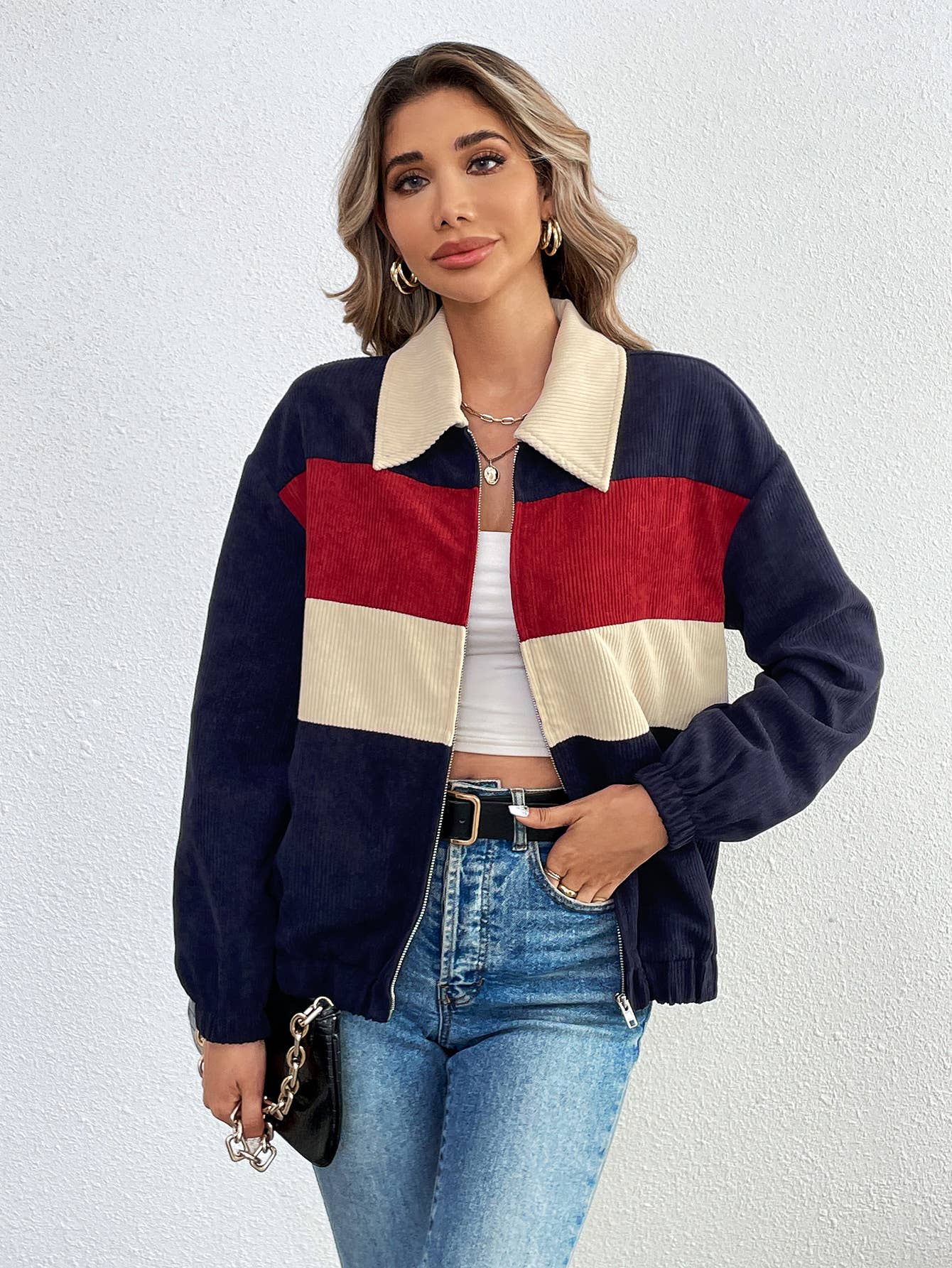 COLOR CONTRAST PATCHWORK LOOSE LONG-SLEEVED COAT