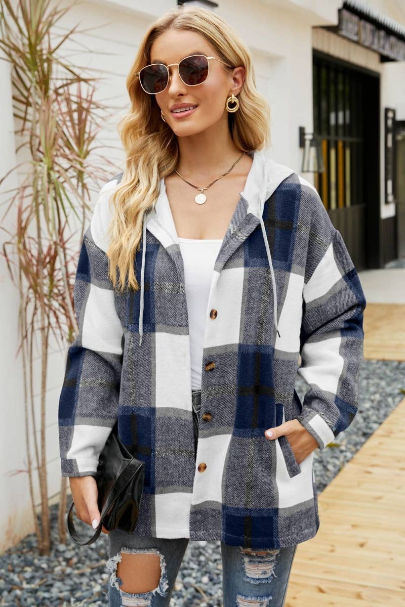 CWTSTL2120_HOODED PLAID LONG-SLEEVED WOOLEN SHIRT JACKET