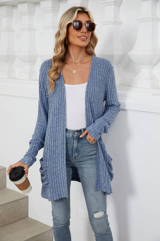 CWOCAL0812_SOLID COLOR POCKET KNITTED BOTTOMING CARDIGAN