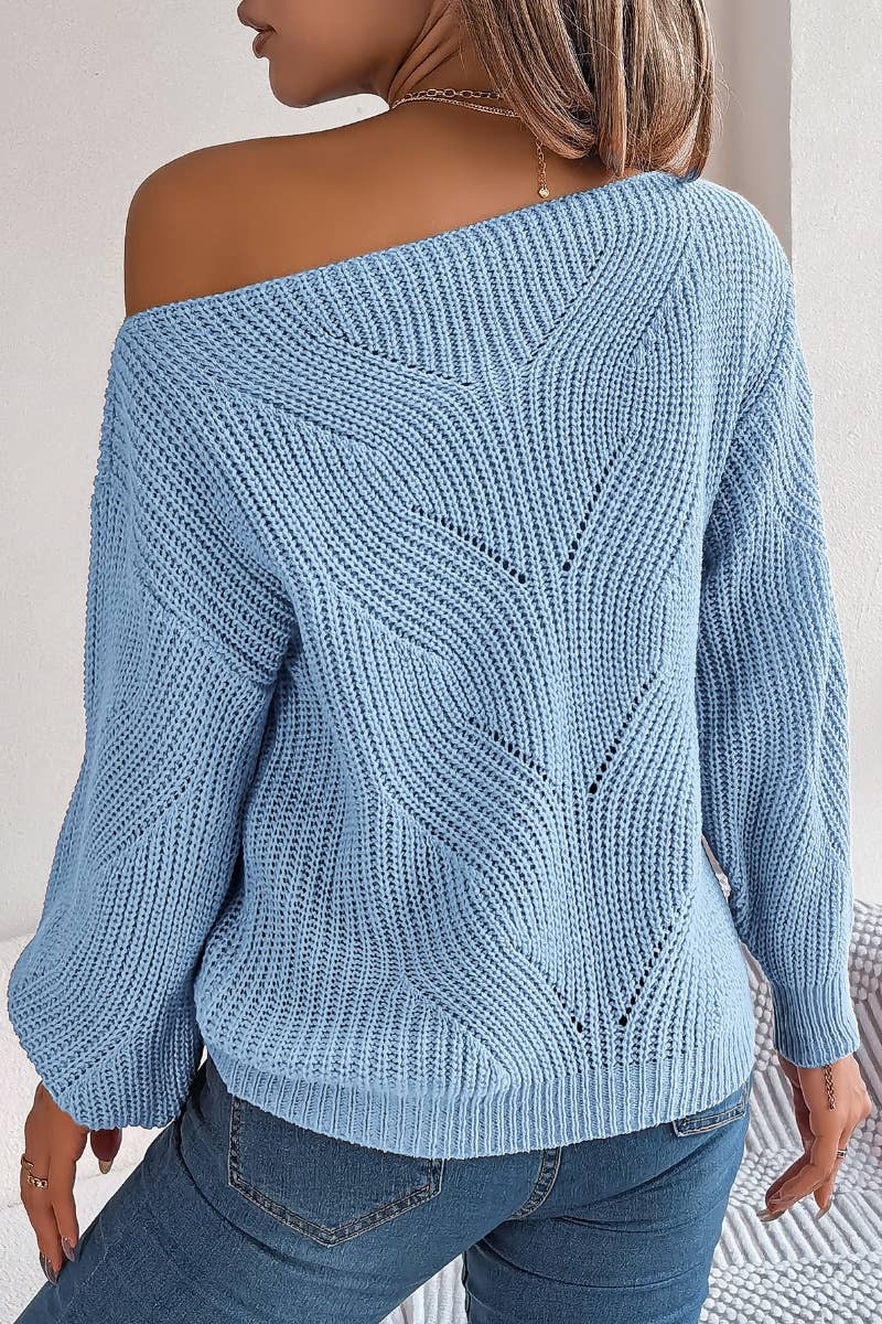 CWOSWL6365_OFF-THE-SHOULDER LONG-SLEEVED CUT-OUT SWEATER