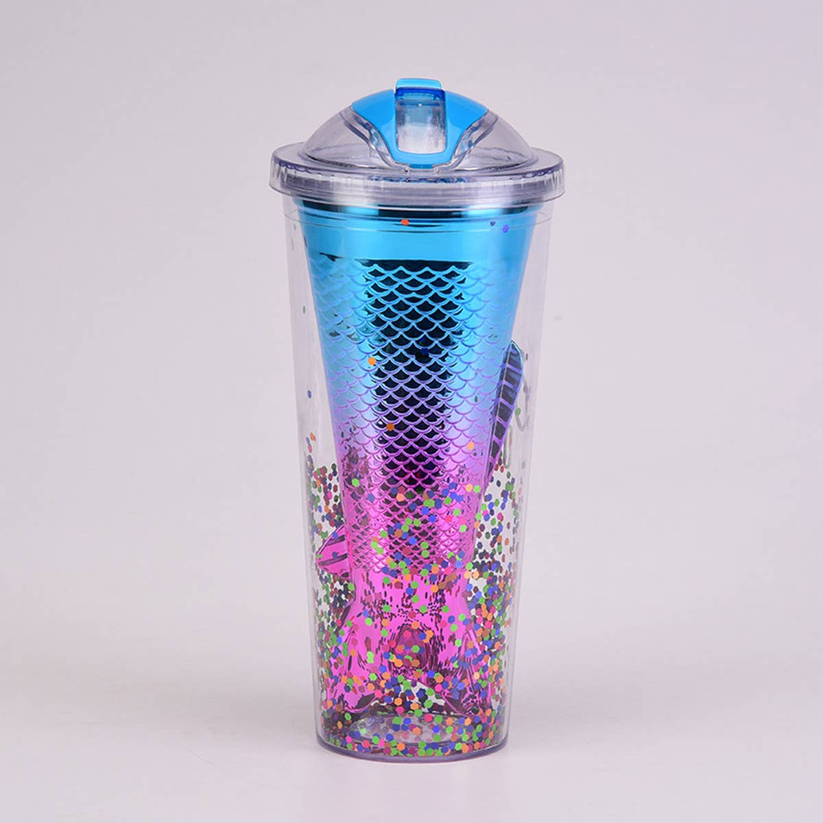 DOUBLE LAYER GRADIENT MERMAID TAIL WATER CUP
