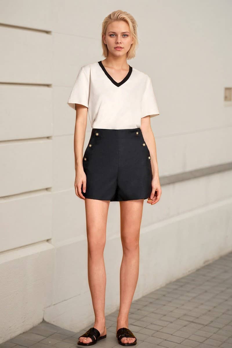 CWBSP0604_CHIC BUTTONED STRAIGHT LEG COMMUTER SHORTS