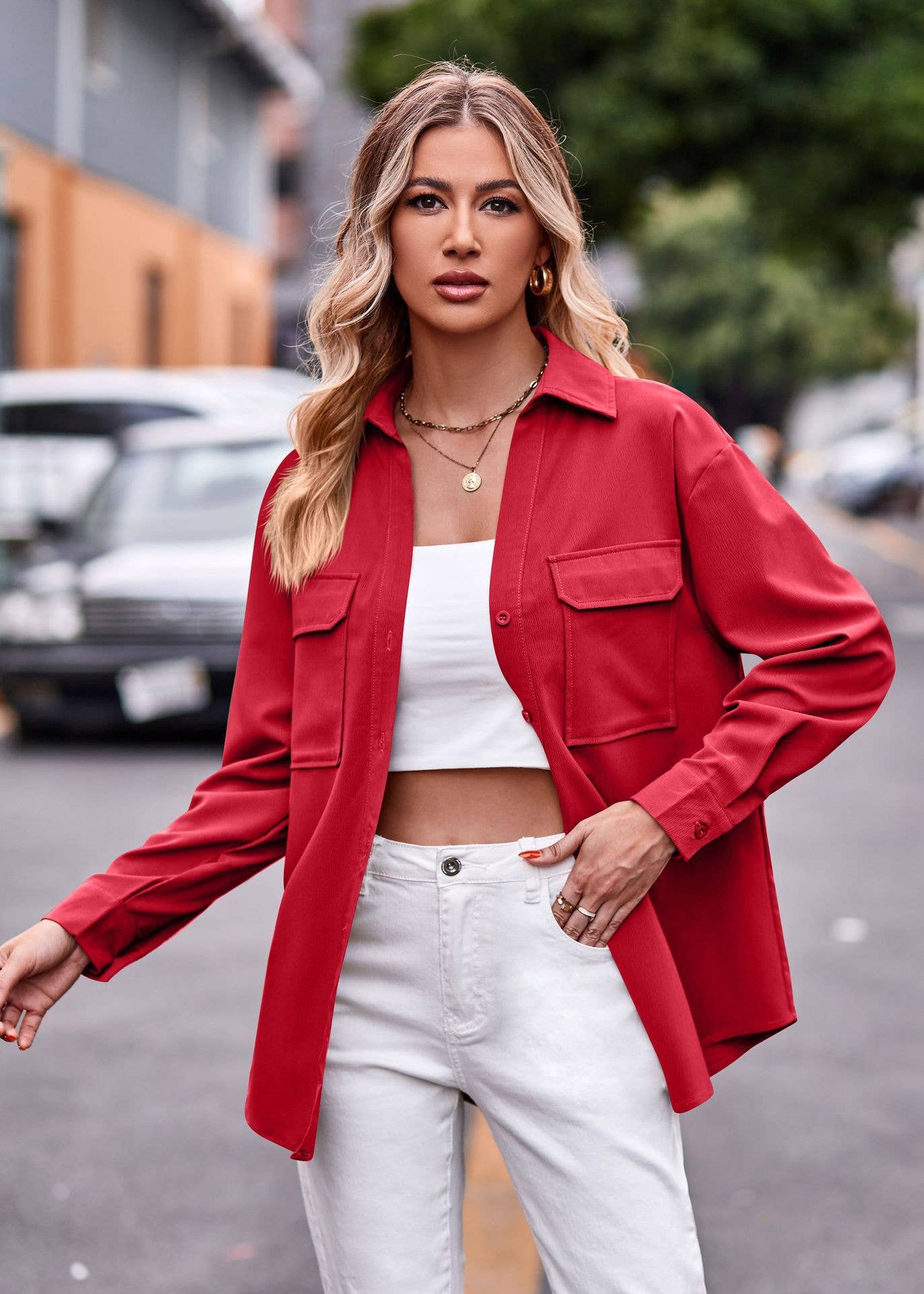 Commuter solid color single-breasted shirt