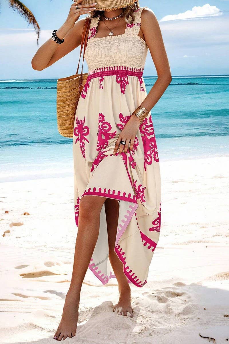 CWDHL0980_WOMEN'S RESORT PRINT CROSS FRONT MIDI DRESS