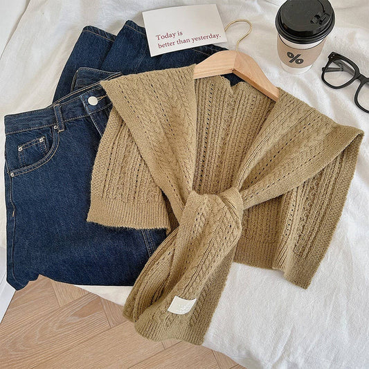 CWMM10402_SOLID KNIT SHAWL CAPE SCARF FOR WOMEN