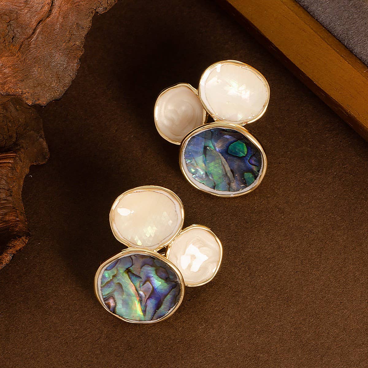 DESIGN OIL-DRIPPED ABALONE SILVER NEEDLE EARRINGS