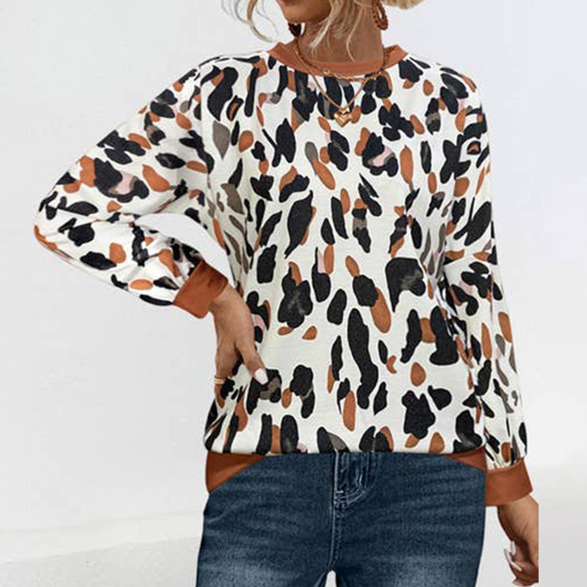 CREWNECK LANTERN SLEEVE PRINTED HOODIE