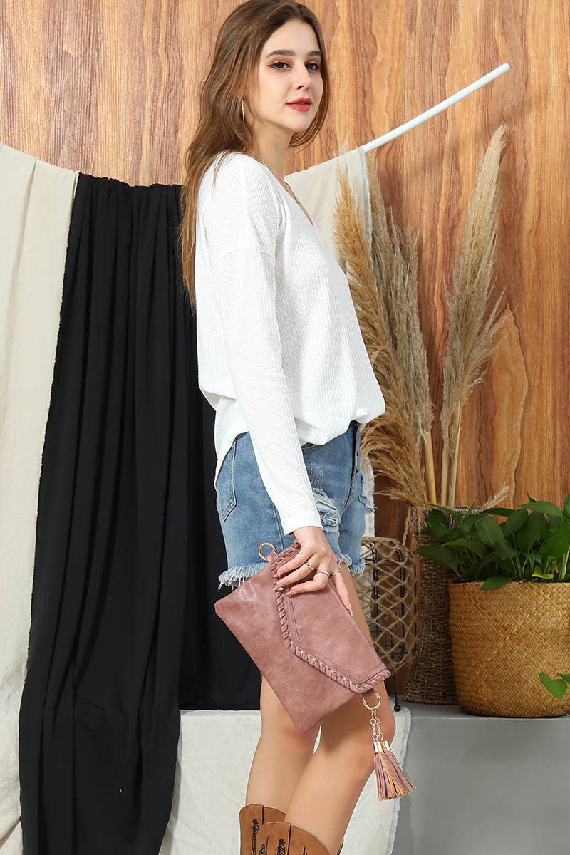 CWTTL1007_V NECK LOOSE LONG SLEEVE KNIT SWEATER TUNIC TOP