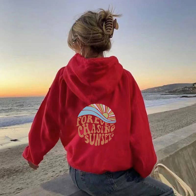CHASING SUNSET PRINT DRAWSTRING PRINT HOODIE