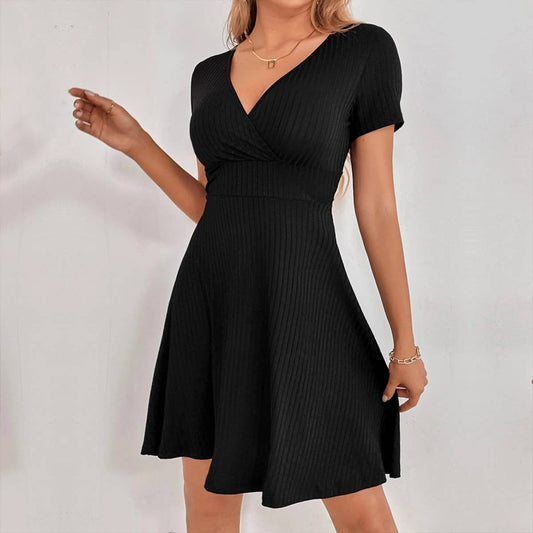 Backless, strappy, V-neck, ruffled short dress