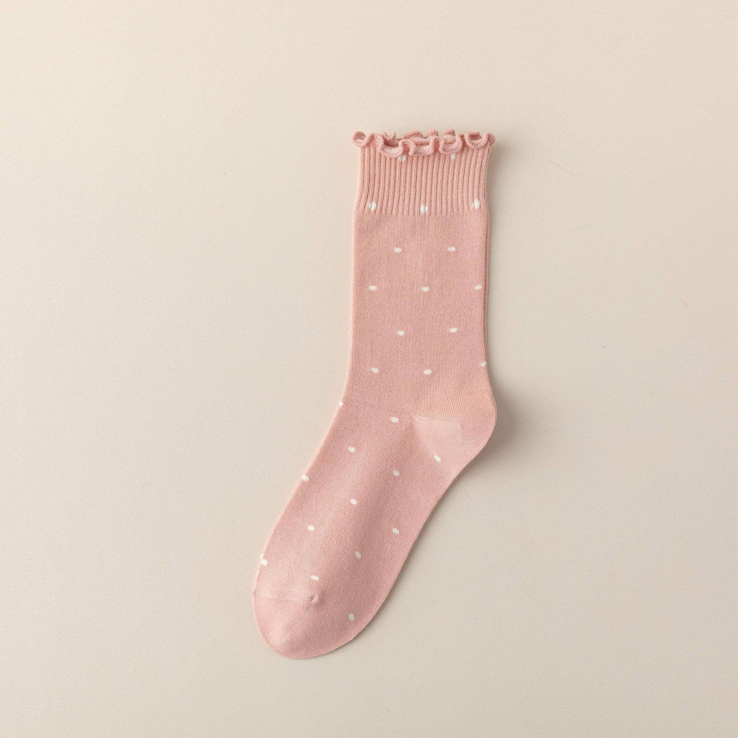 Polka Dot Pattern Ruffle Crew Socks For Womens_CWMS1394