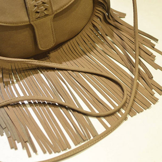 CWAB4563_BRAIDED BELT BUCKLE NUBUCK TASSEL SHOULDER BAG