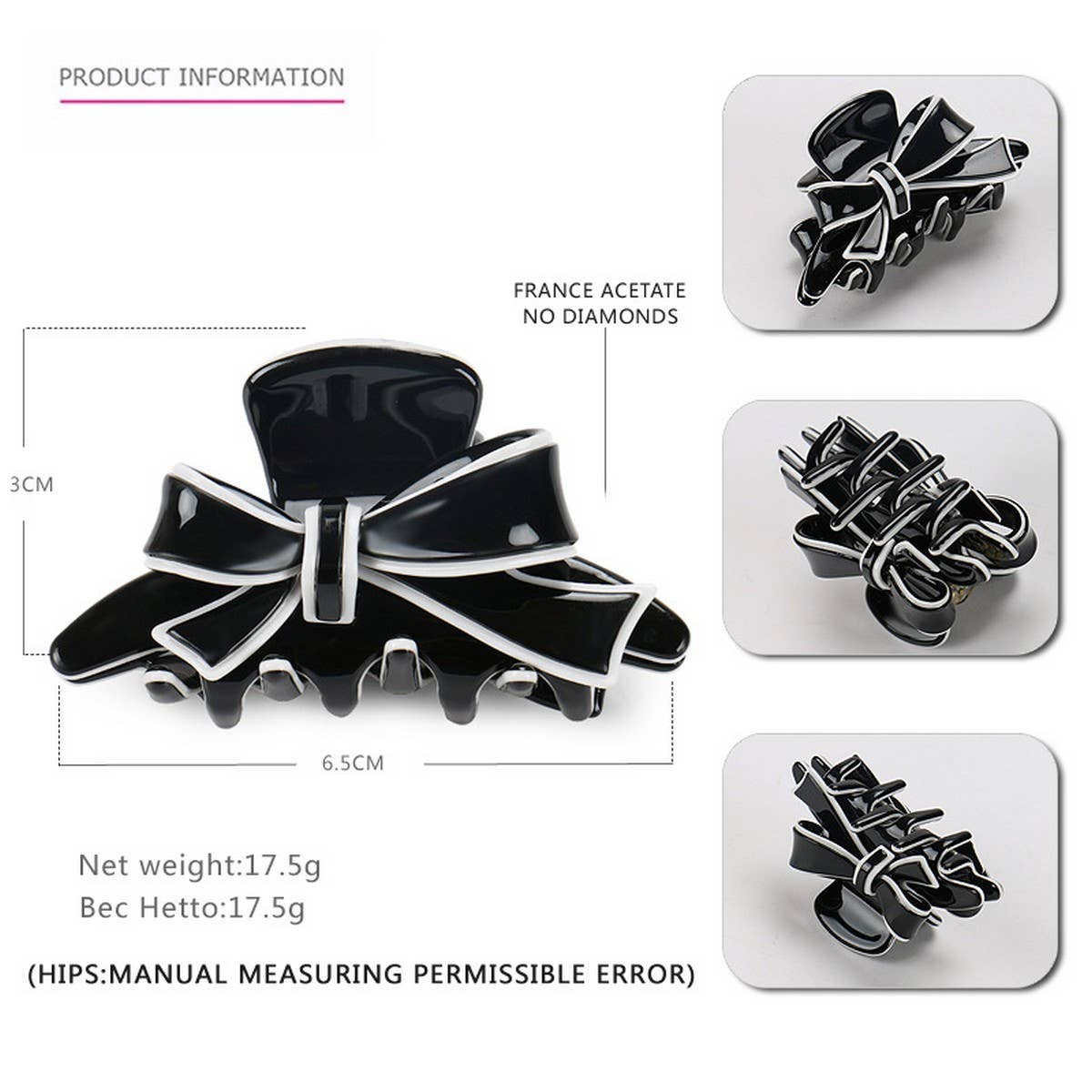 ACETATE DOUBLE-SIDED BOW CLIP SHARK CLIP_CWAHA4238