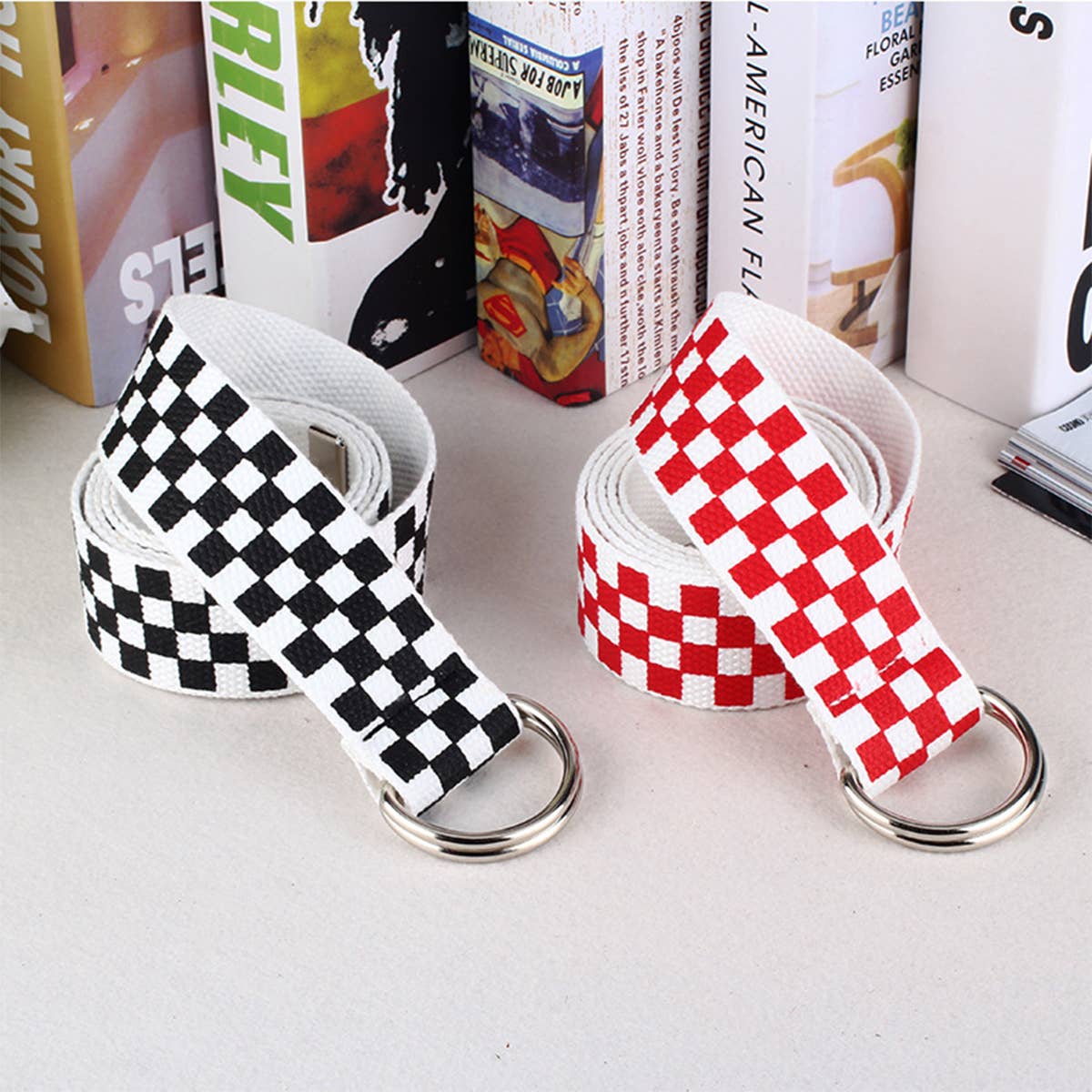 CWABE0954_FASHIONABLE DOUBLE BUCKLE PLAID PRINT BELT