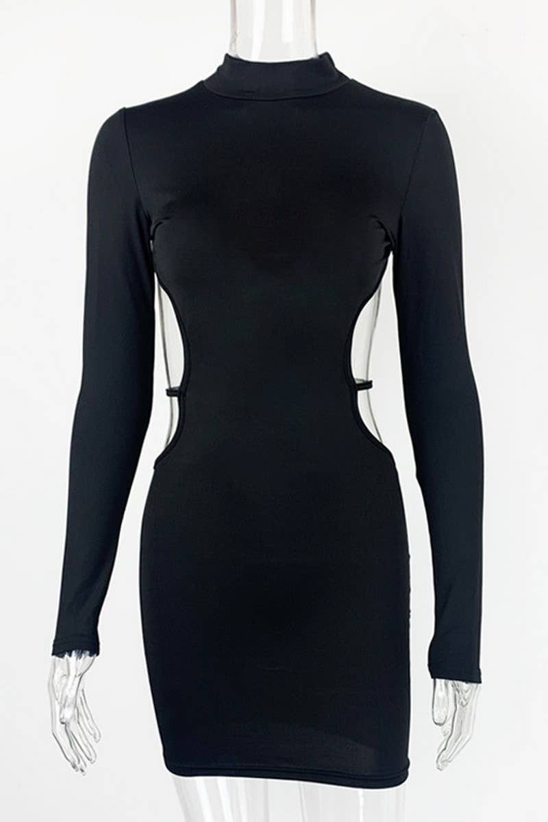 CWDSD7491_BACKLESS SLIM FIT LONG SLEEVE DRESS