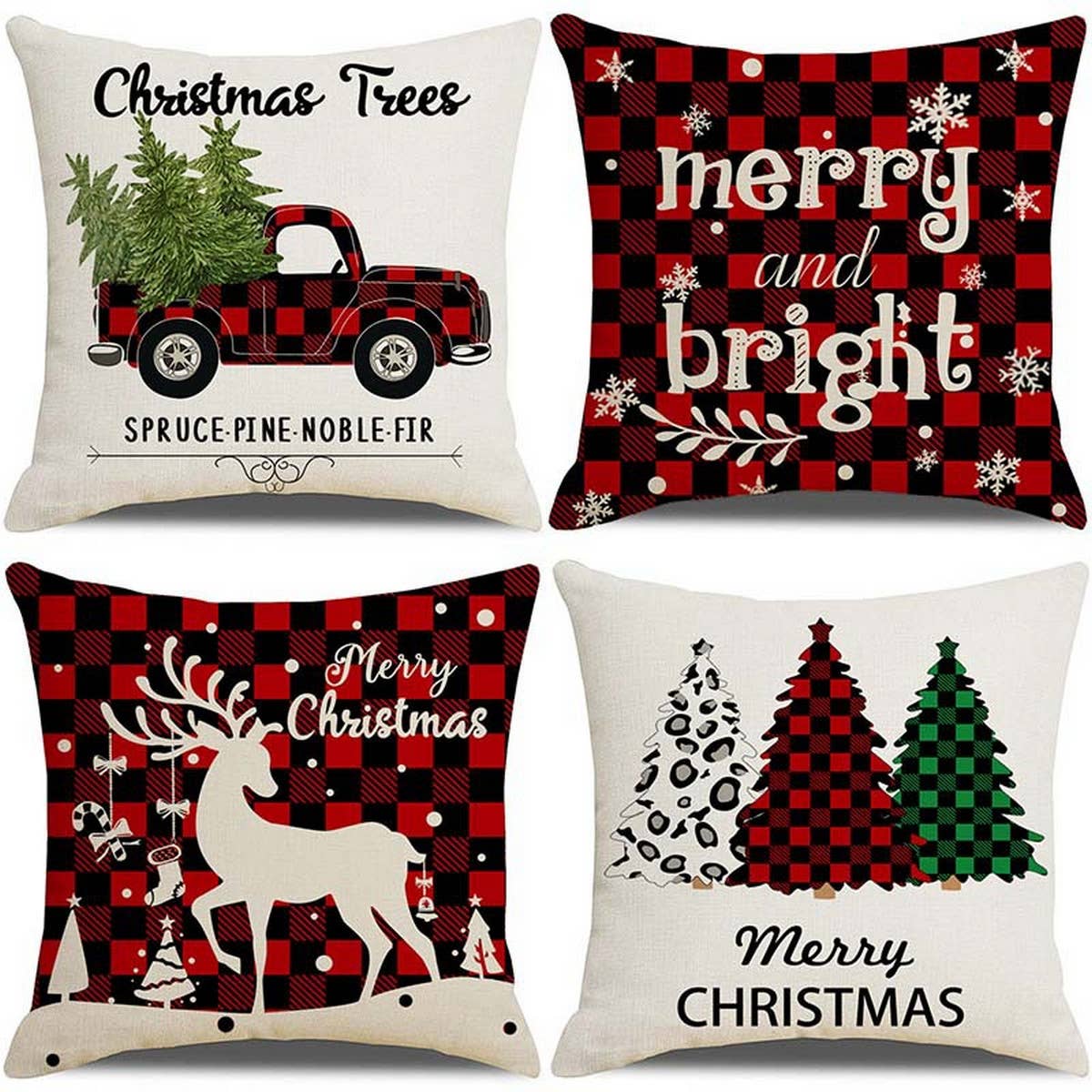 CHRISTMAS TREE RED AND BLACK PLAID PILLOWCASE