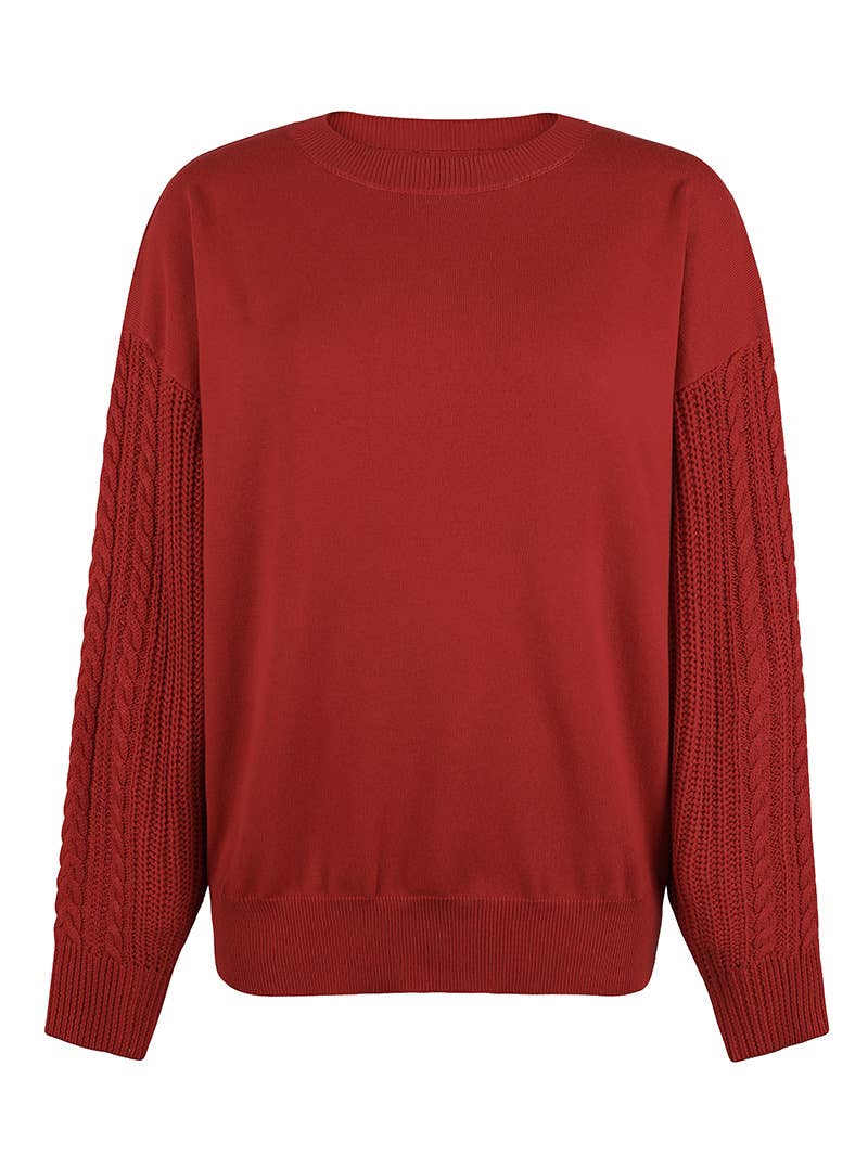 CWTTL1069 Casual Cable Crew Neck Pullover  Sweater