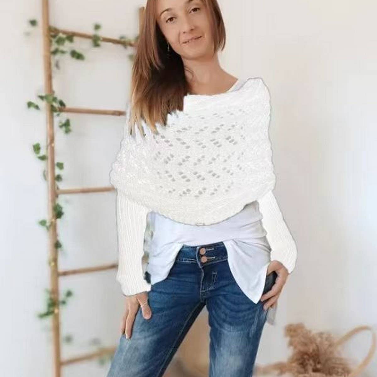 CWASC1793_TWISTED HOLLOW LONG SLEEVE SHAWL COLLAR SCARF